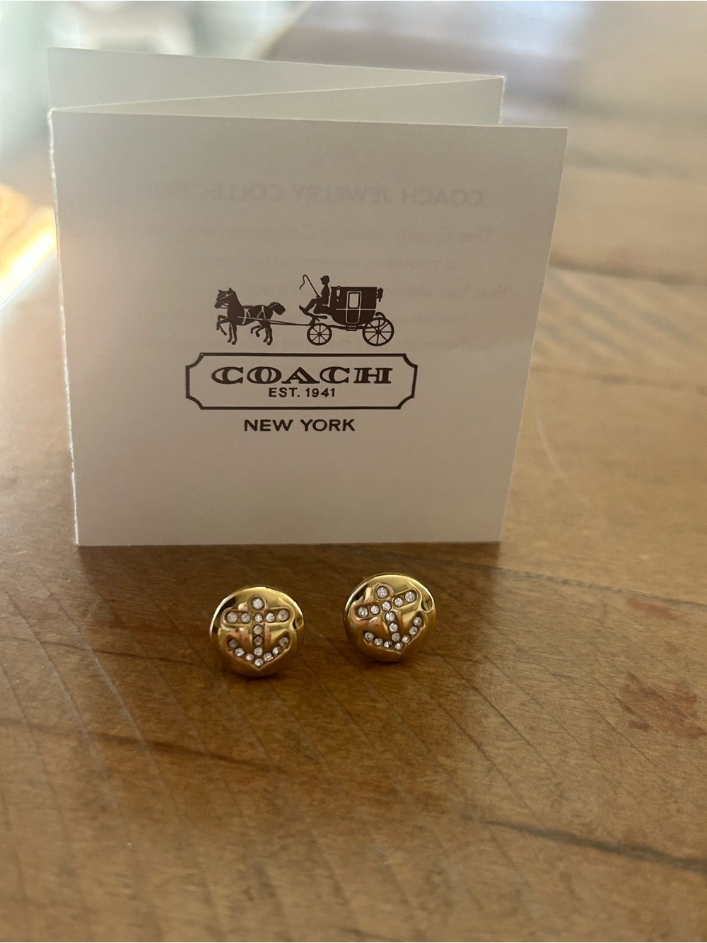COACH Pave Crystal Anchor Button Post Earrings
